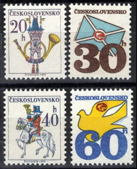 チェコスロバキア切手 1974年 チェコスロバキア郵便局の紋章 4種