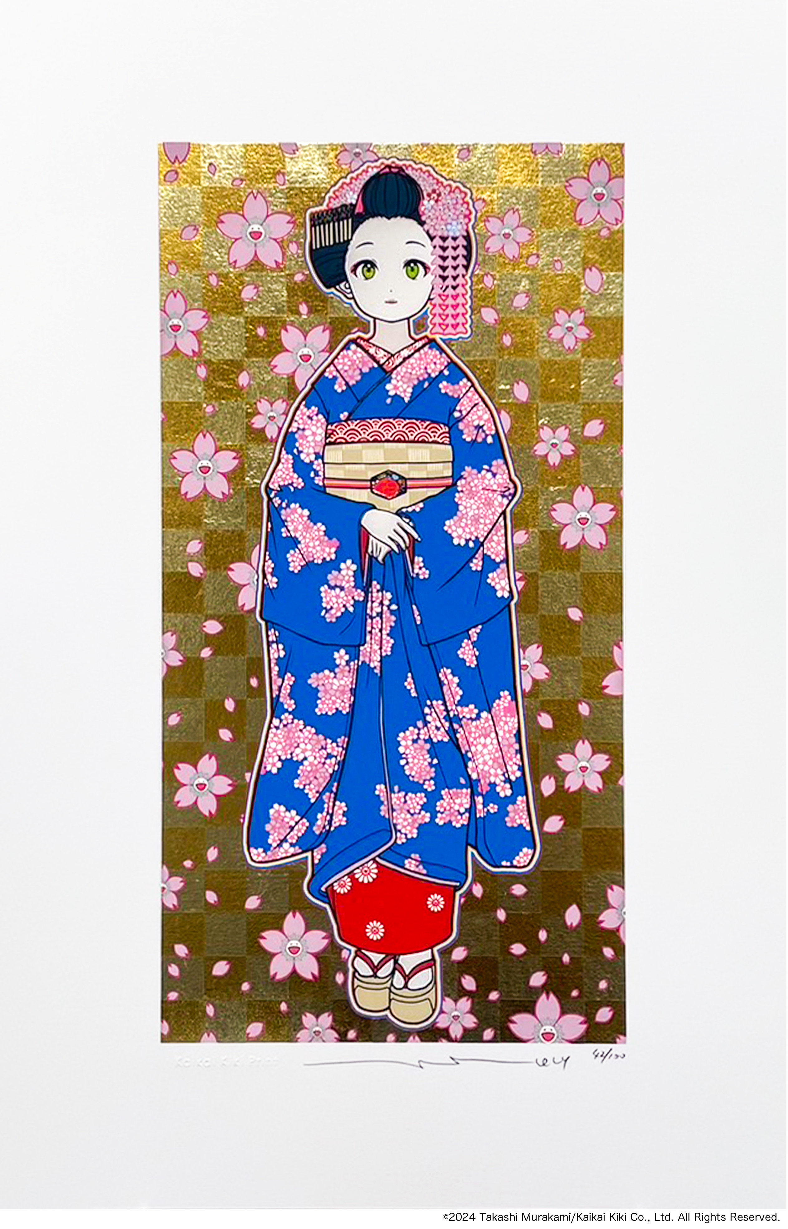 村上隆 ポスター もののけ京都 京都の舞妓さん 青に桜 村上隆ポスター