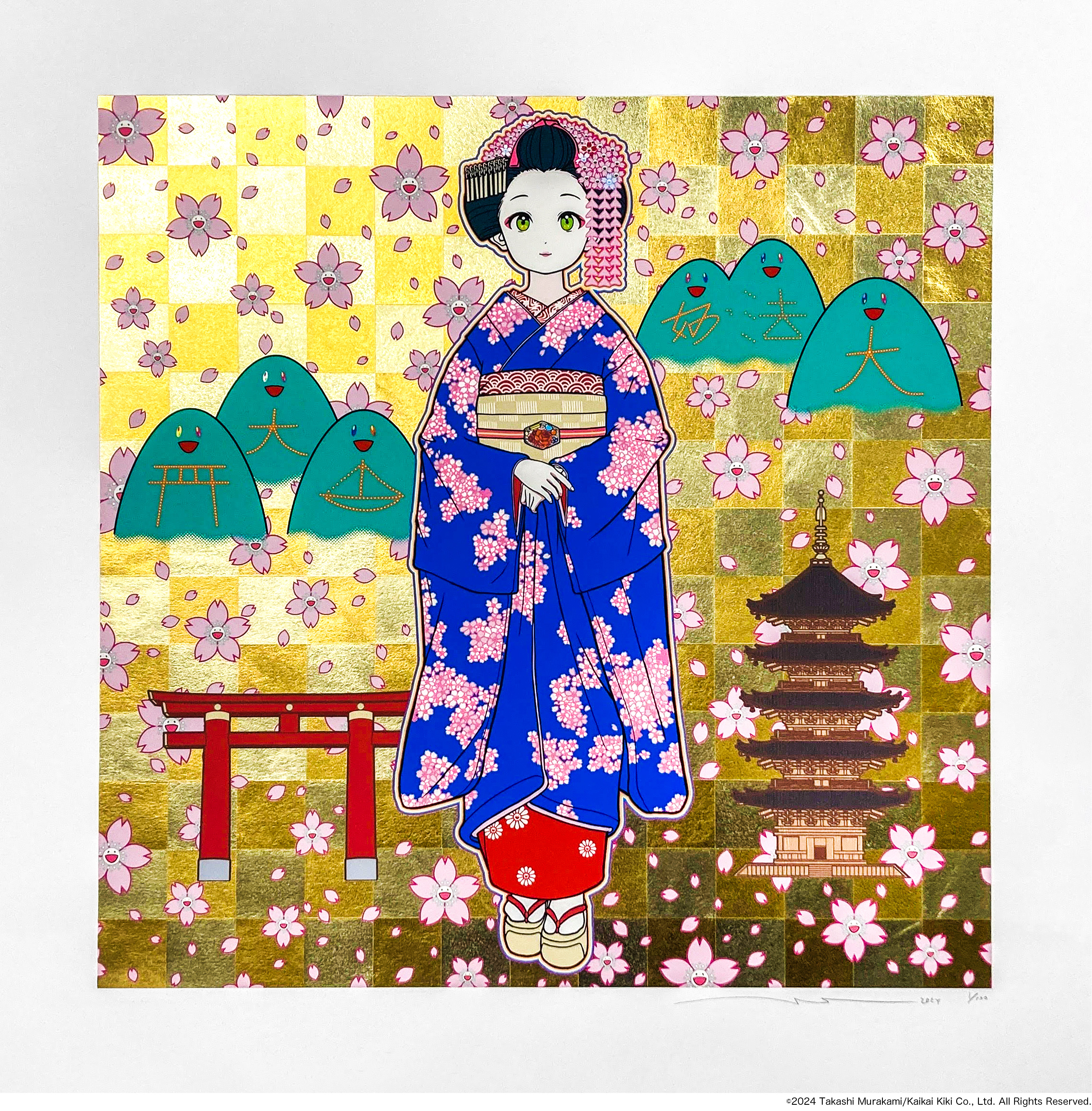 村上隆 ポスター 小さなお花の絵：ピンクや紫やいろんな色 Takashi i