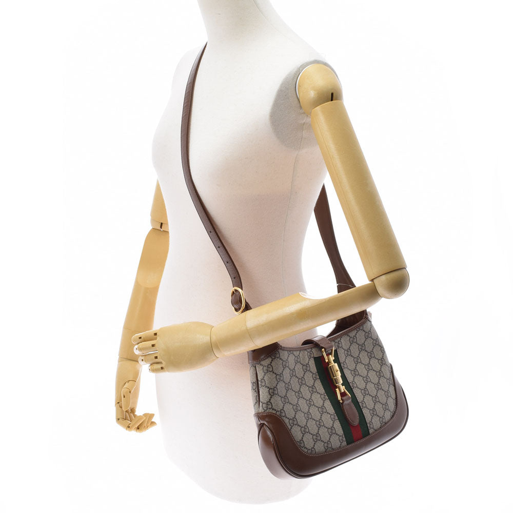 グッチジャッキーGGキャンバスショルダーバッグサコッシュブラウン