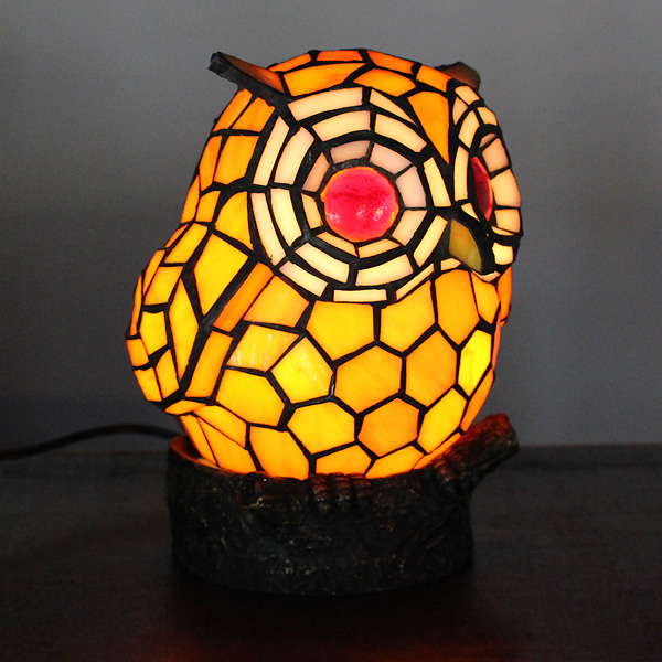 ステンドグラスランプ 梟（フクロウ）オレンジ | 琉球ガラス専門店