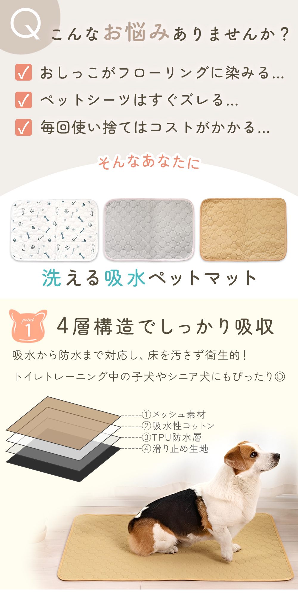 吸水ペットマット 2枚セット 洗える ペットシーツ 大判 犬 ペット