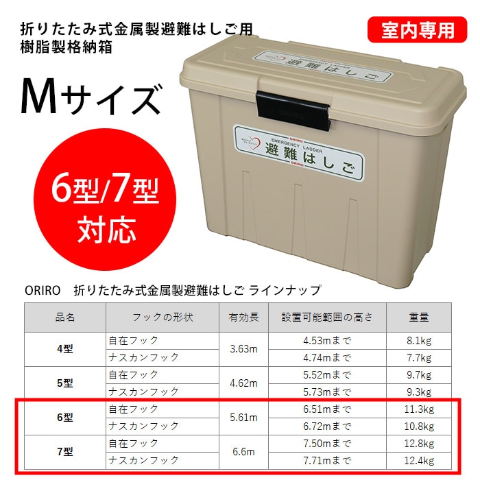 オリロー 避難はしご 格納箱M 樹脂製 室内用 金属製折りたたみはしご 6型・