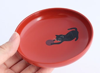 静寛 絵変りまめ皿（にゃんこ）｜山中塗のうつわ｜和食器通販 じろや