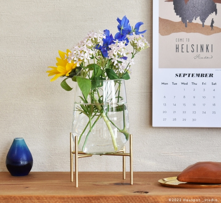 フラワーベース｜真鍮スタンドとリューズガラス｜Sサイズ｜花瓶 ガラス