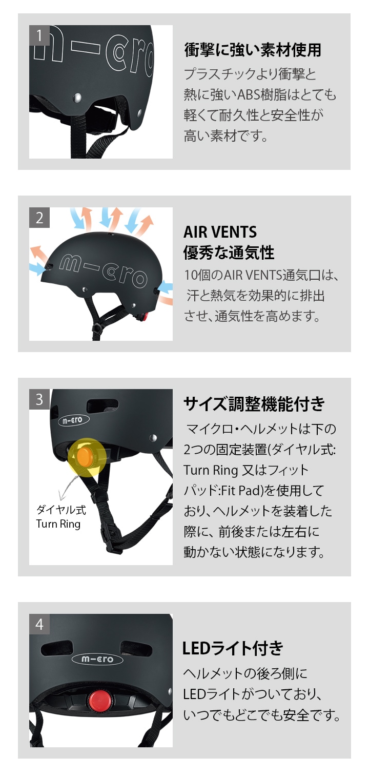 子供用ヘルメットLED ブラック [CE認証] - アクセサリー ｜キック