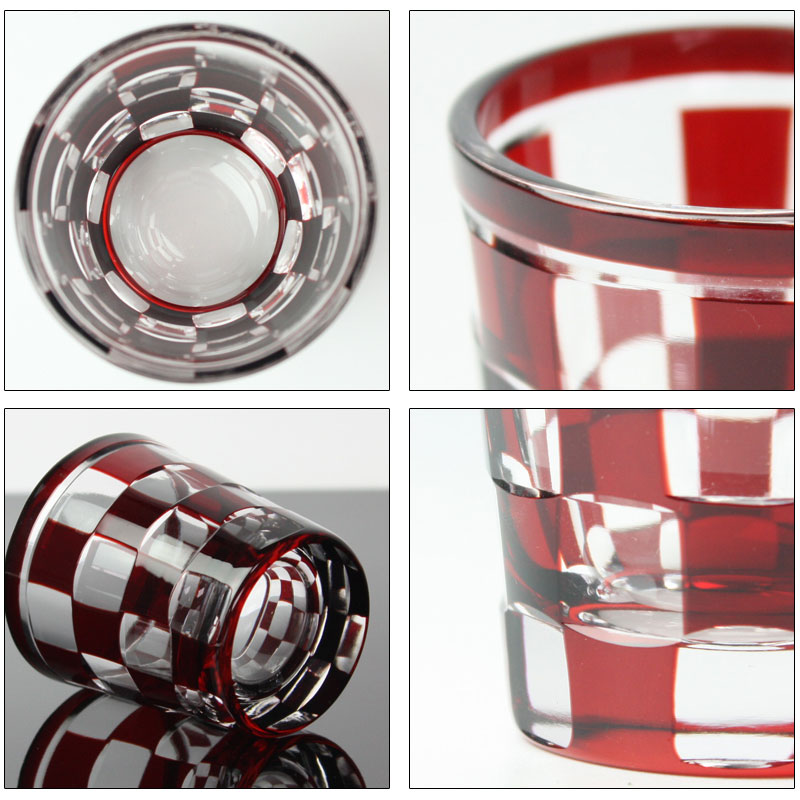 ショットグラス 切子グラス 65ml 市松模様 レッド おしゃれ ぐい呑み