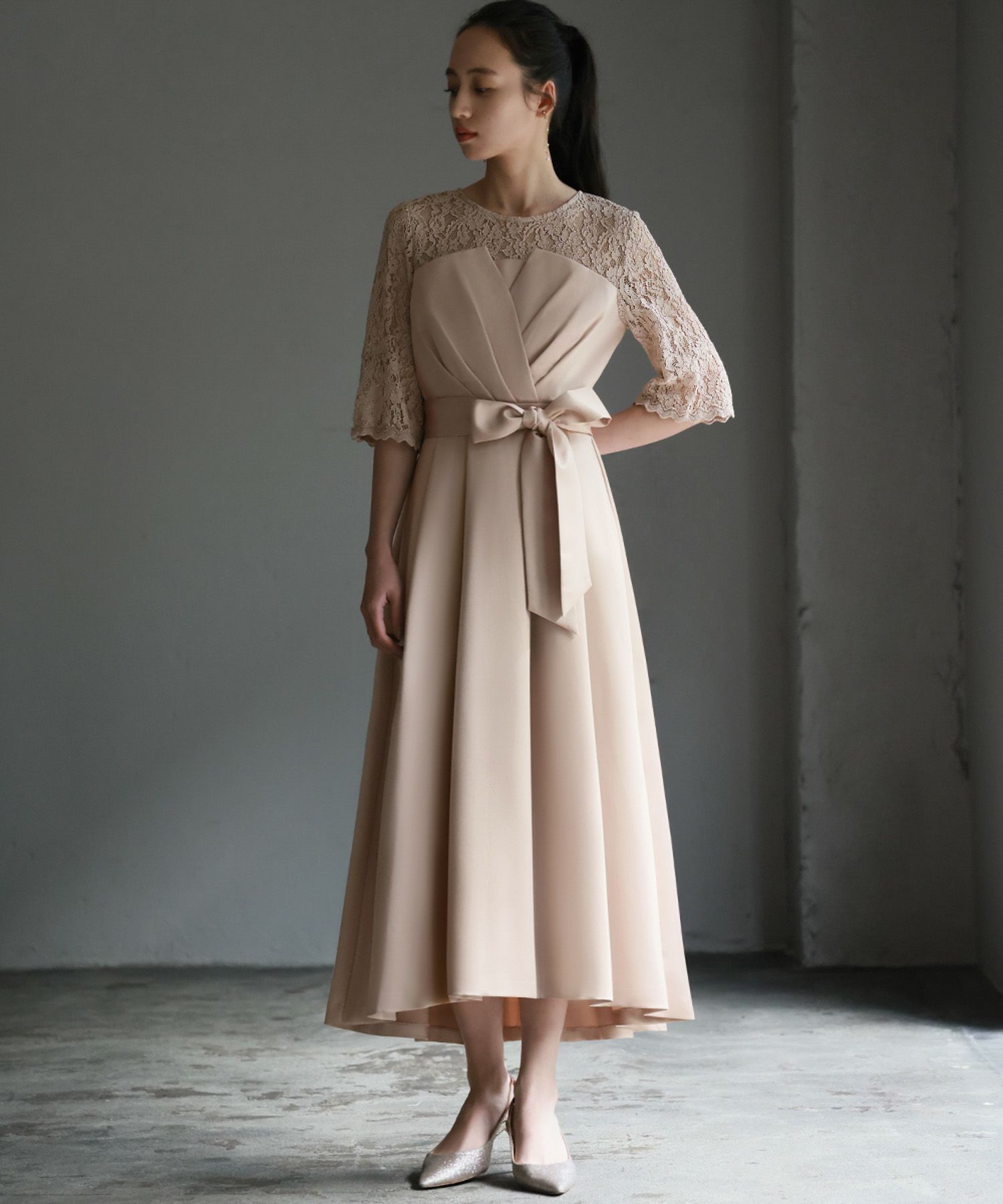 結婚式・お呼ばれ対応 | ビスチェ風ミモレ丈ワンピース - パーティー