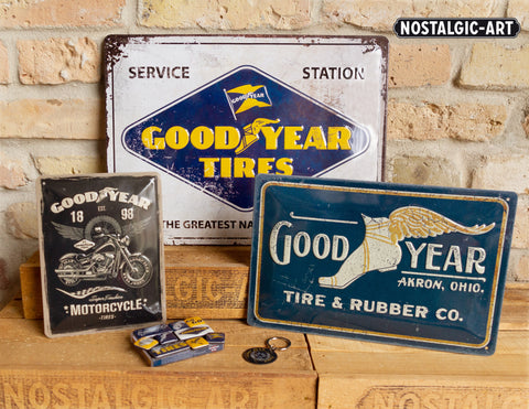 Goodyear Motorcycle Vintage Tin Sign | Goodyear Footwear USA