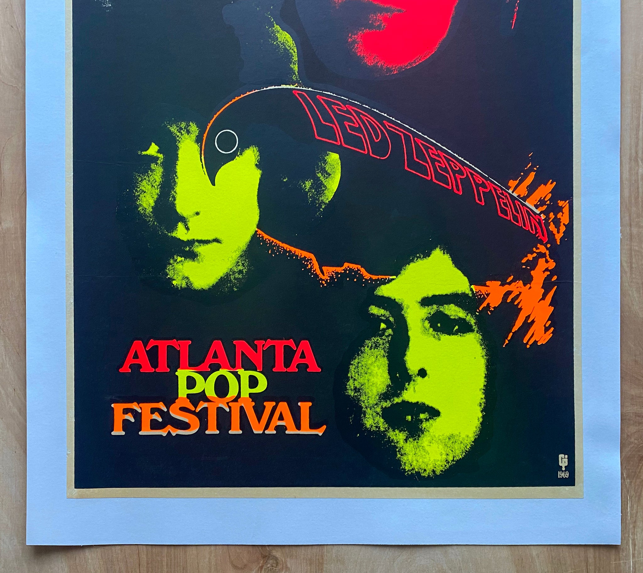 1969 Led Zeppelin Atlanta Pop Festival Poster Blacklight Original