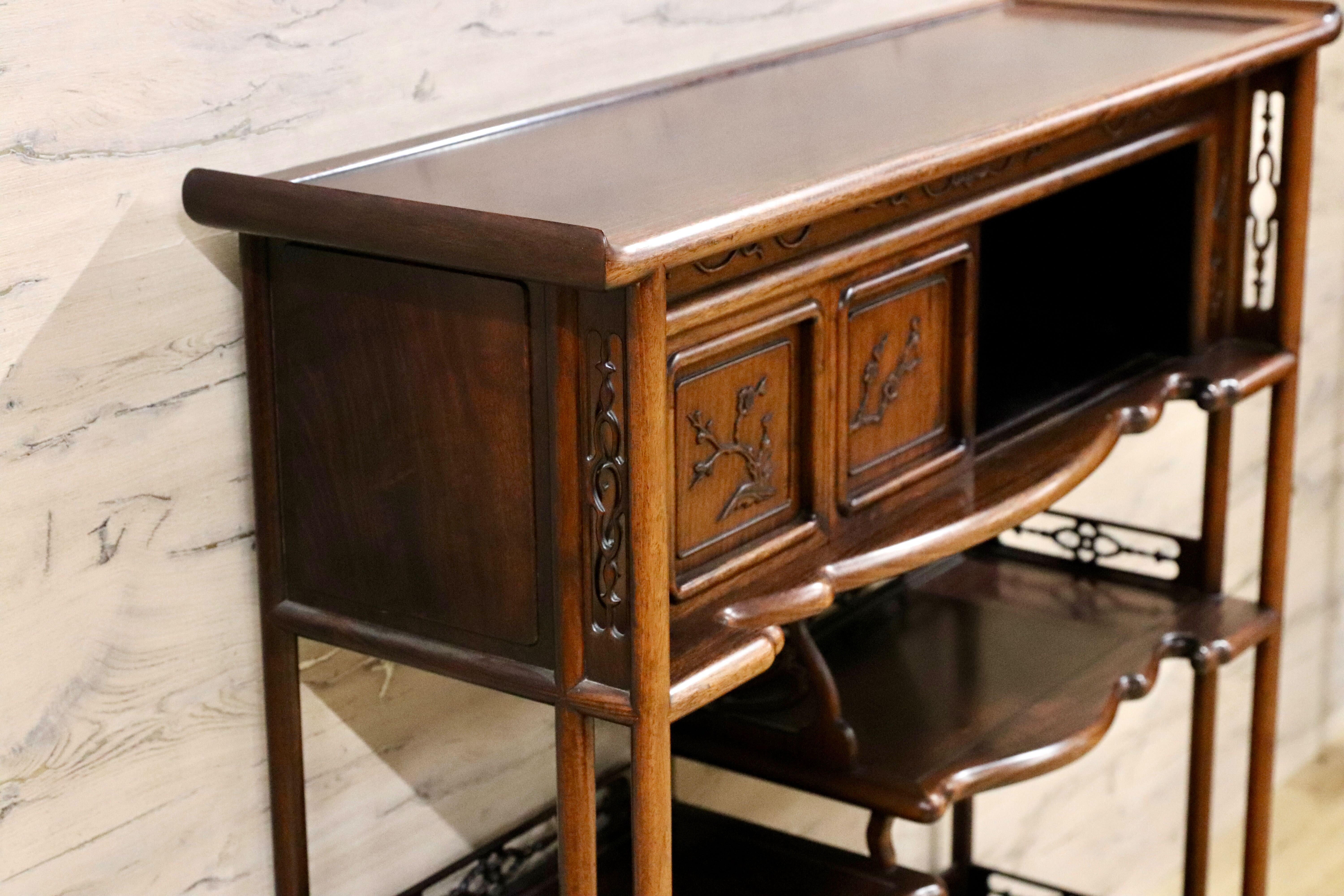 GMGH478○最高級 唐木家具 花梨 茶棚 飾り棚 サイドボード 和家具 和室