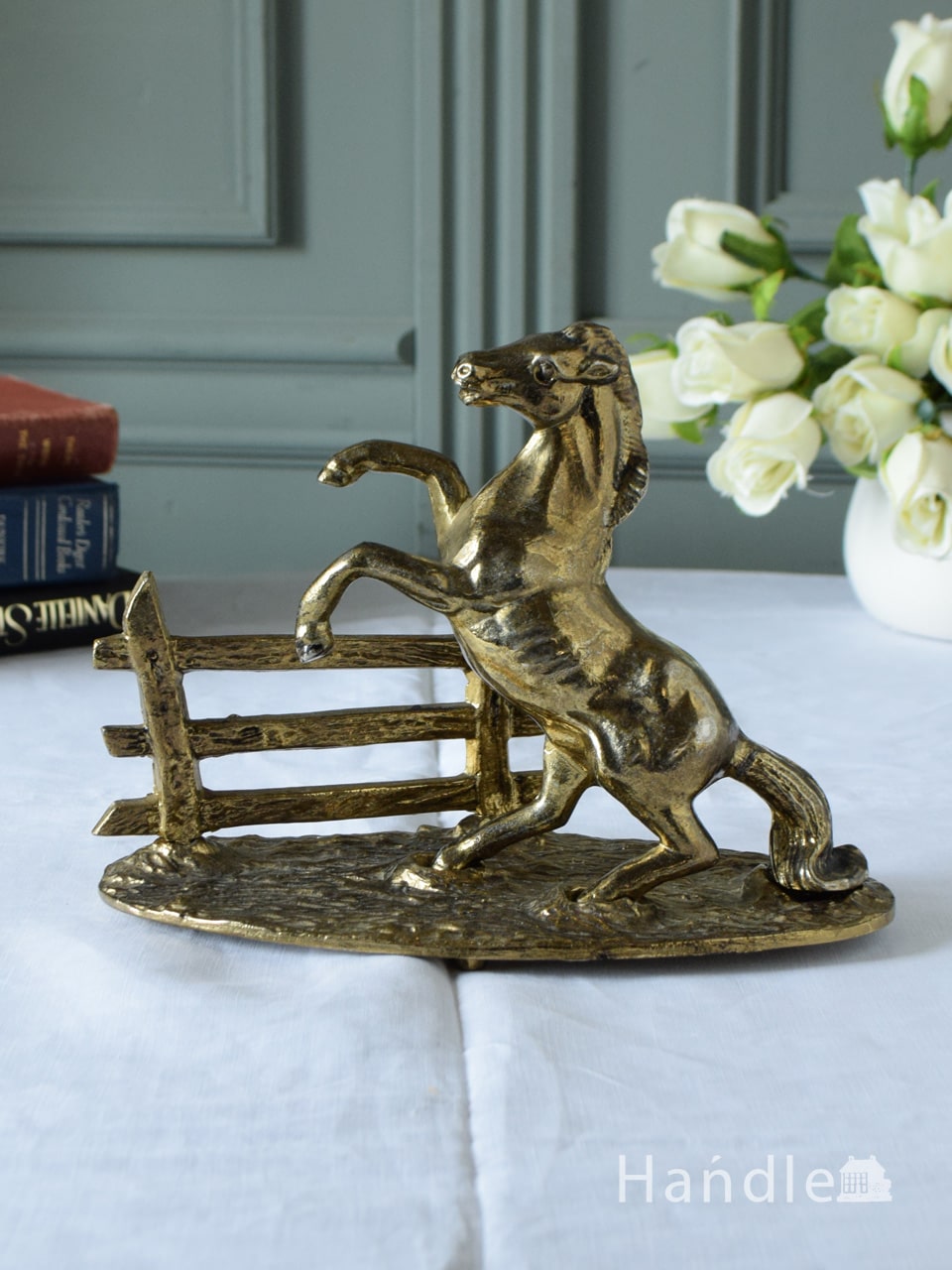 アンティークの真鍮雑貨、躍動感あふれる馬術のブラスオブジェ（ホース