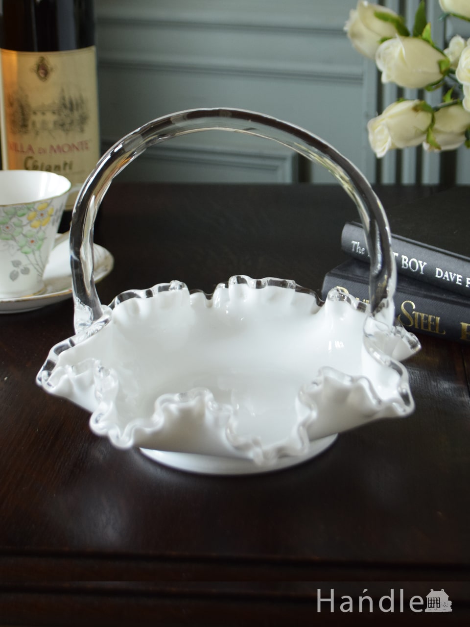 希少！フェントン ピンク色クレストバスケット アンティークfenton