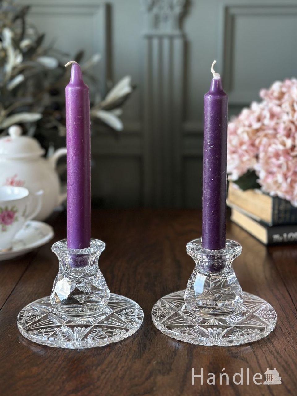 英国アンティーク木製キャンドルスタンド2本/ろうそく立て/蝋燭(84-268)