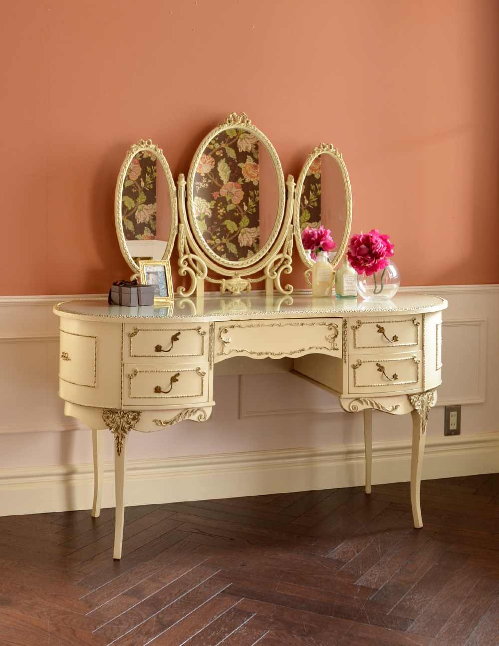 アンティーク アンティーク ハワイとアイボリー 三面鏡 三面鏡