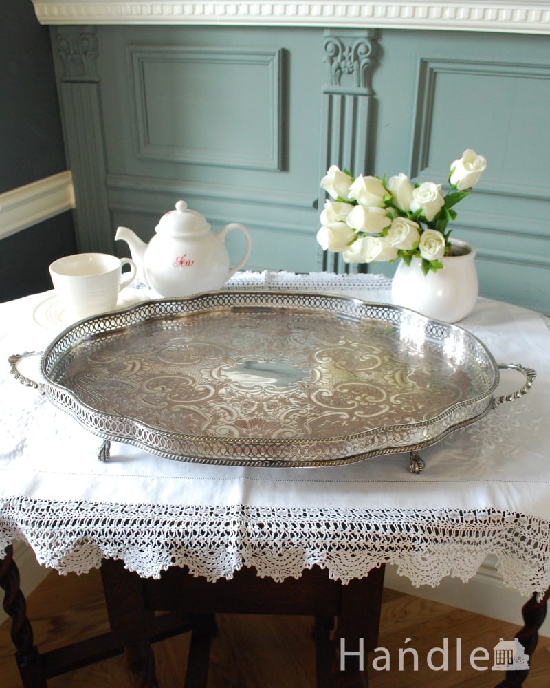 KENT】ギャラリートレー【シルバープレート】59cm 特大 ハンドル