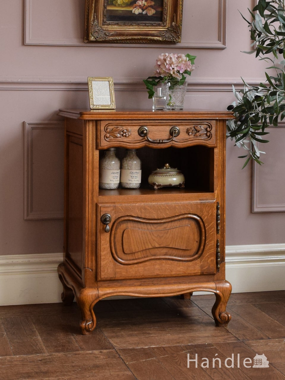 アンティークのサイドキャビネット、長い猫脚のフランスキャビネット(j