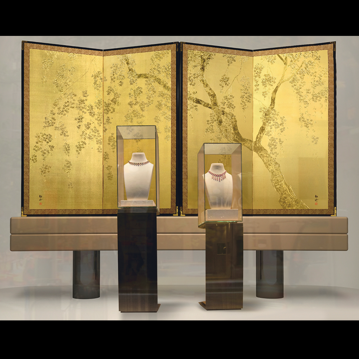 二曲一双屏風 しだれ桜