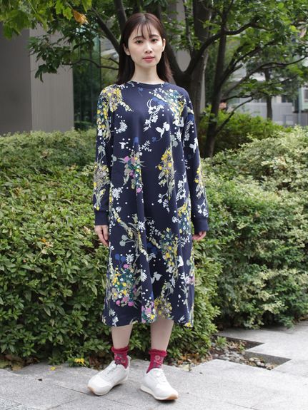 40/20裏毛トーカティブフラワープリントワンピース（カットワンピース
