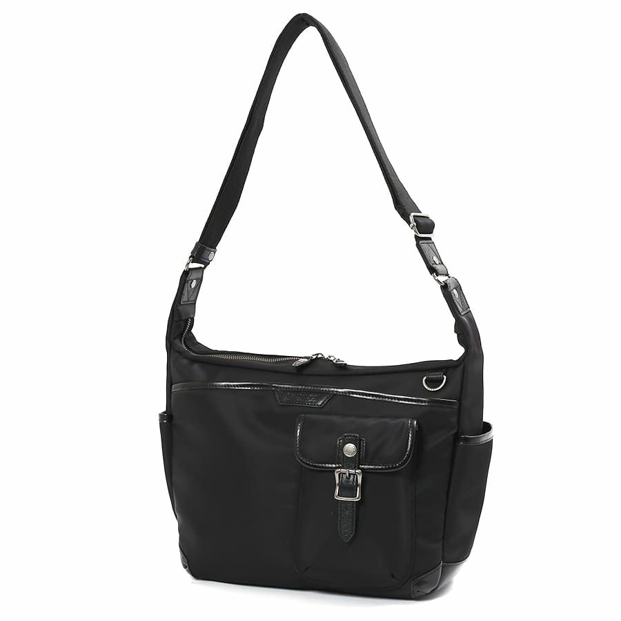 公式】 DOUBLES ナイロンレザーショルダーバッグ 高密度ナイロンツイル