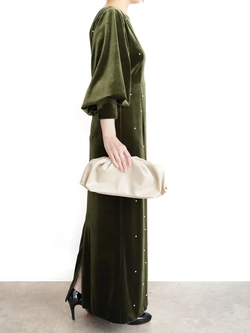 Ameri VINTAGE（アメリ ヴィンテージ）BACK OPEN PEARL VELOUR DRESS