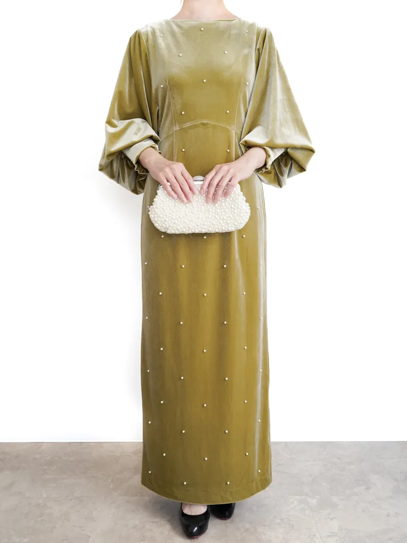 Ameri VINTAGE（アメリ ヴィンテージ）BACK OPEN PEARL VELOUR DRESS