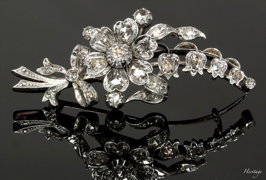 ダイヤモンドのカットを駆使したジョージアンのお花のブローチ