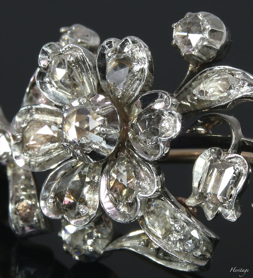 ダイヤモンドのカットを駆使したジョージアンのお花のブローチ