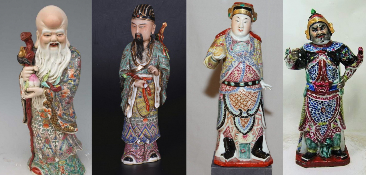 1370 中国 骨董 福建會館 游長子造 十錦 粉彩 漢人 置物 時代物 1370