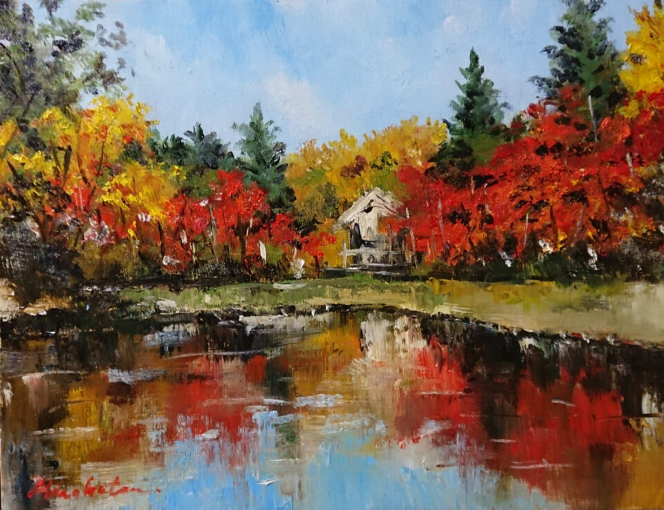 油絵空風景画『夕日と雲』絵画油彩F4号