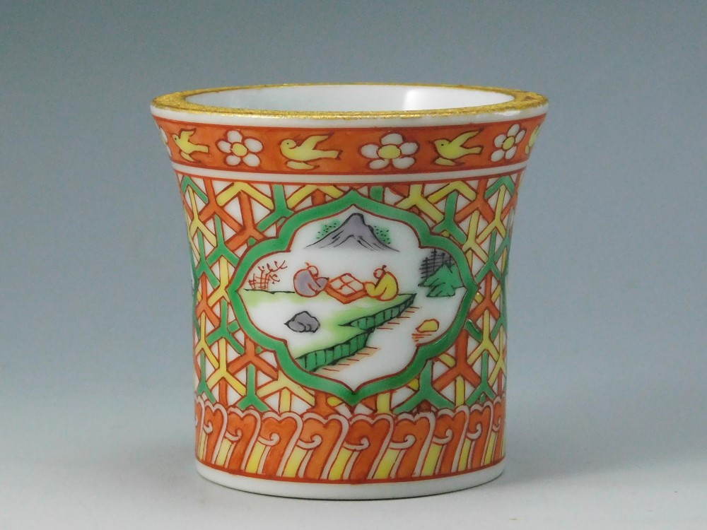 三浦竹泉作 青花山水 団扇形 皿 揃い 大小五客(K-XA885) 三浦竹泉作