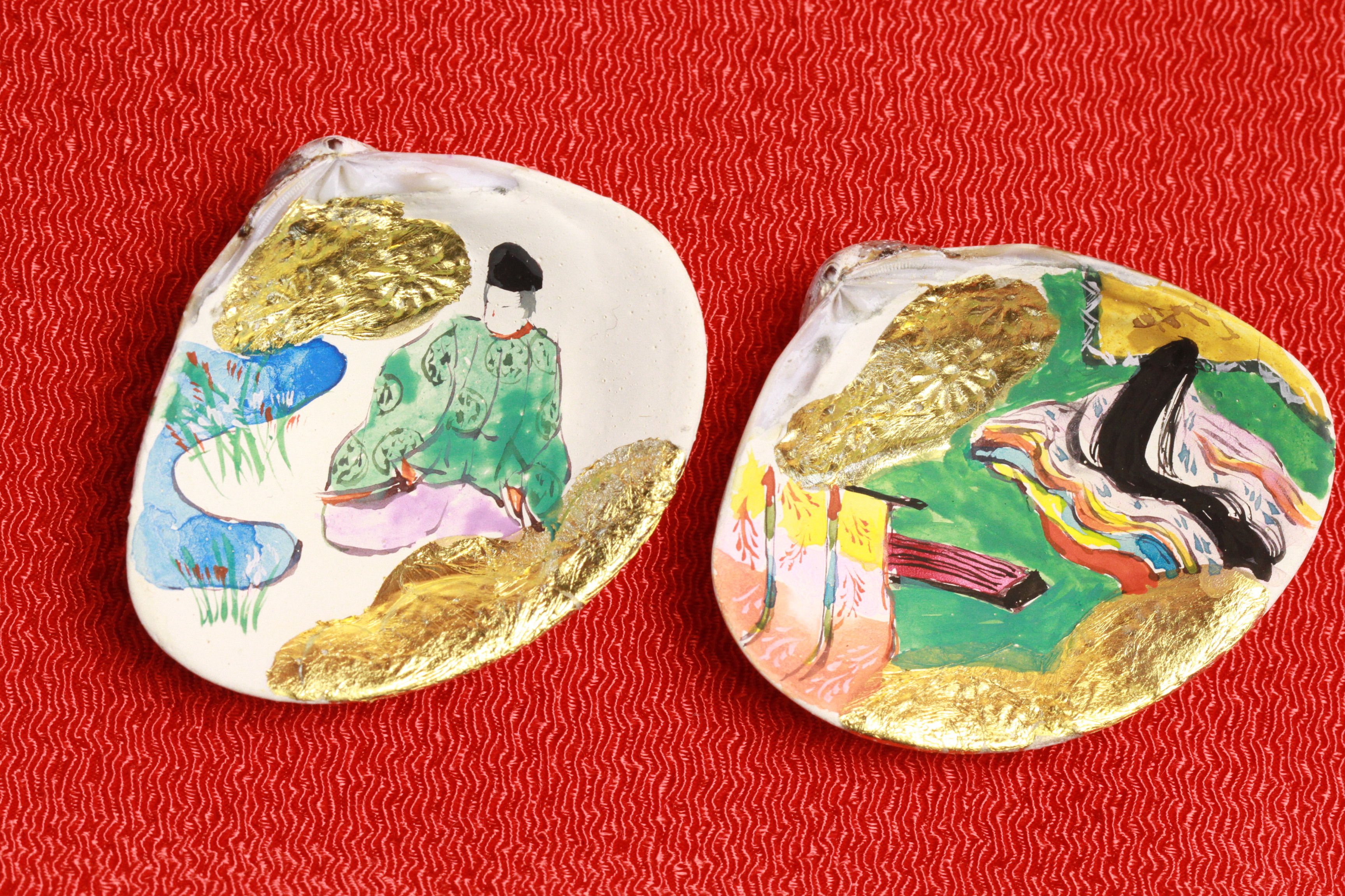 貝合わせ3組に源氏物語絵巻3シーンを描きました。