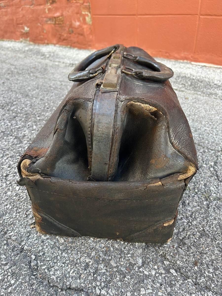Antique Doctor Medical tool Bag tote Leather Cowhide vintage