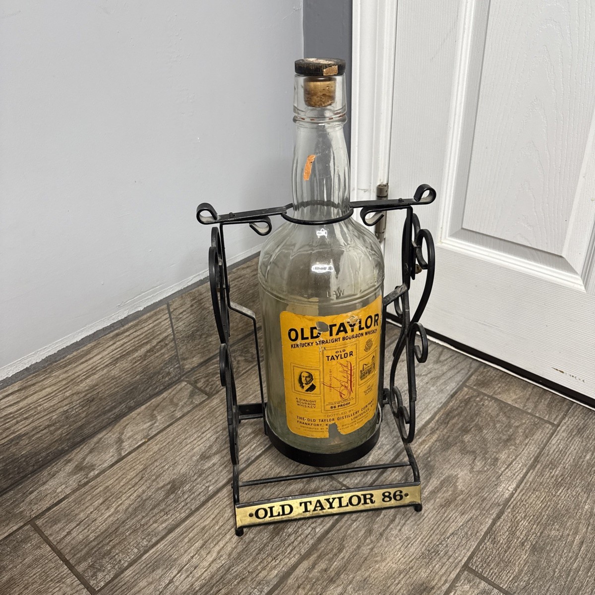 Vintage Old Taylor Bourbon Whiskey Bottle Empty 86 Proof 18.5