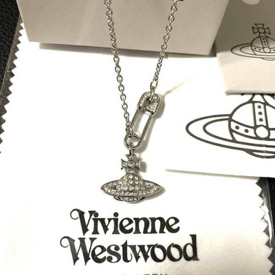Vivienne Westwood Orb Safety Pin Necklace Silver Chain Pendant