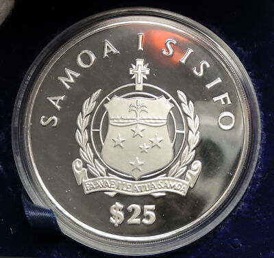 1986 SAMOA UK British KON-TIKI EXPEDITION Vintage Silver $25 5OZ