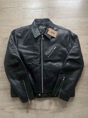 Stussy Biker Leather Jacket Unisex Size XL Black | eBay UK