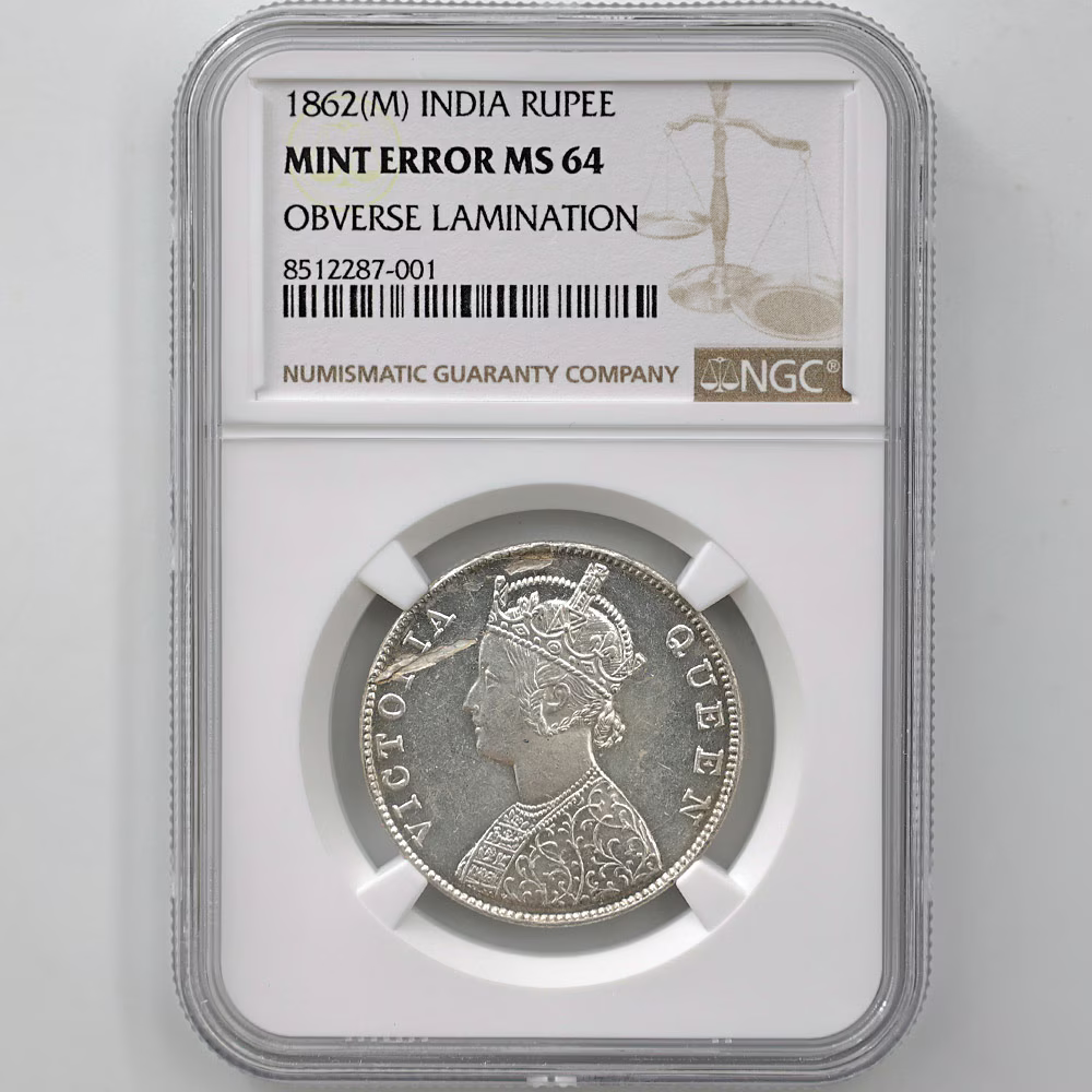 1862 (M) British India Queen Victoria 1 Rupee Silver Coin NGC MINT