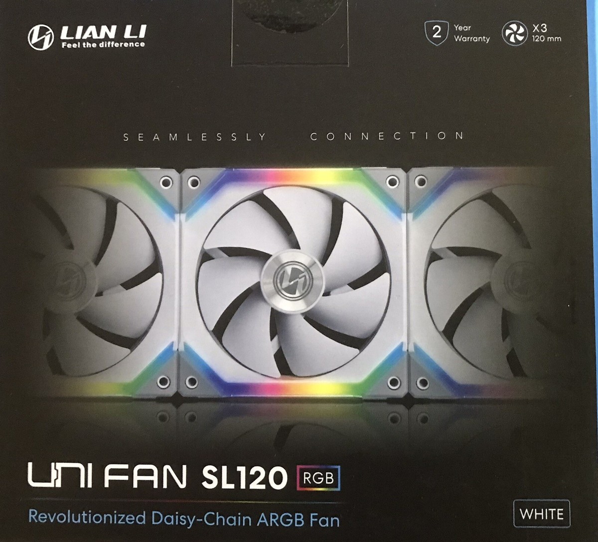 Lian Li UNI FAN SL120 RGB 120mm V1 3 Pack WHITE with Controller