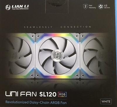 Lian Li UNI FAN SL120 RGB 120mm V1 3 Pack WHITE with Controller