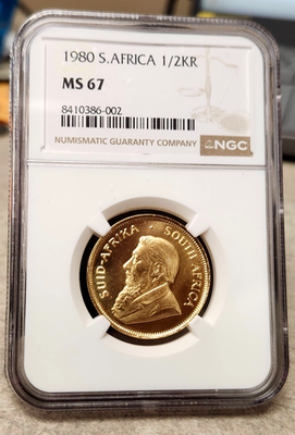 1980 S Africa Gold 1/2 Krugerrand - MS67 - NGC - Mirrors & Frost