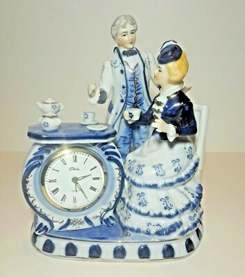 Rare porcelain vintage mechanical table clock Japan SILVIA Passed