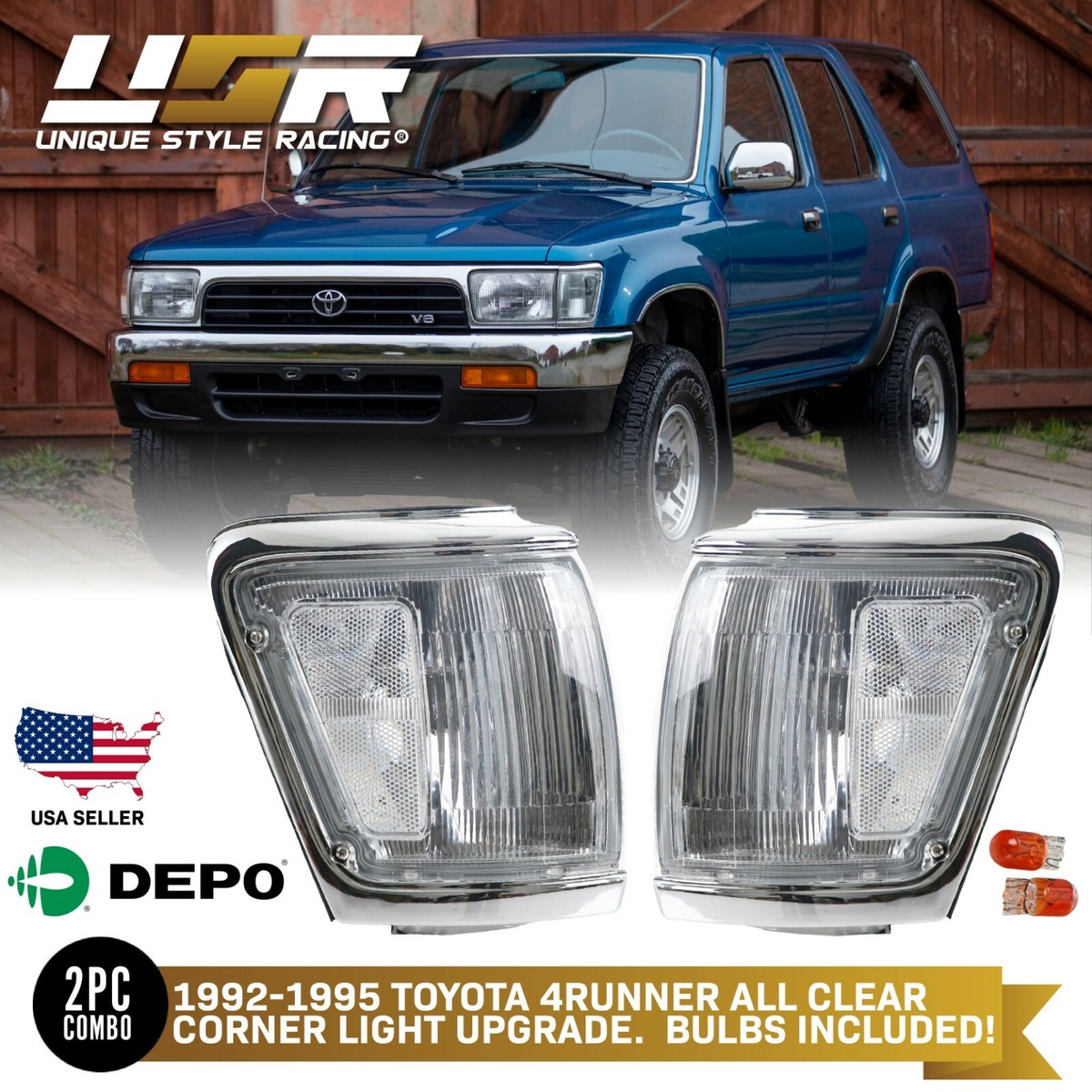 DEPO Clear Front Corner Lights + Bulbs For 1992-1995 Toyota