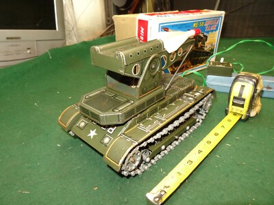AMAZING VINTAGE RARE MASUDAYA MS-58 MISSILE TANK TIN JAPAN TOY