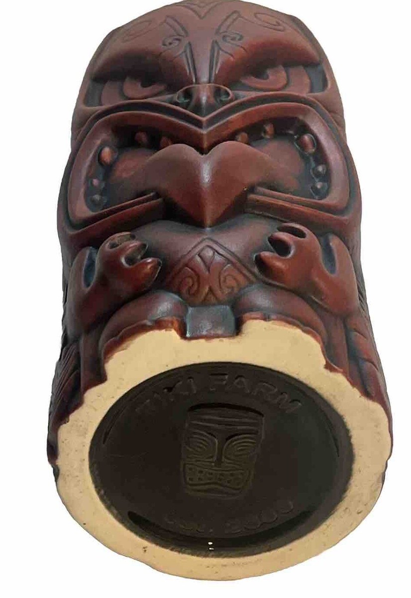 NEW Tiki Farm Tiki Mug MOW-MOW RED STAIN WITH BLACK WASH extremely