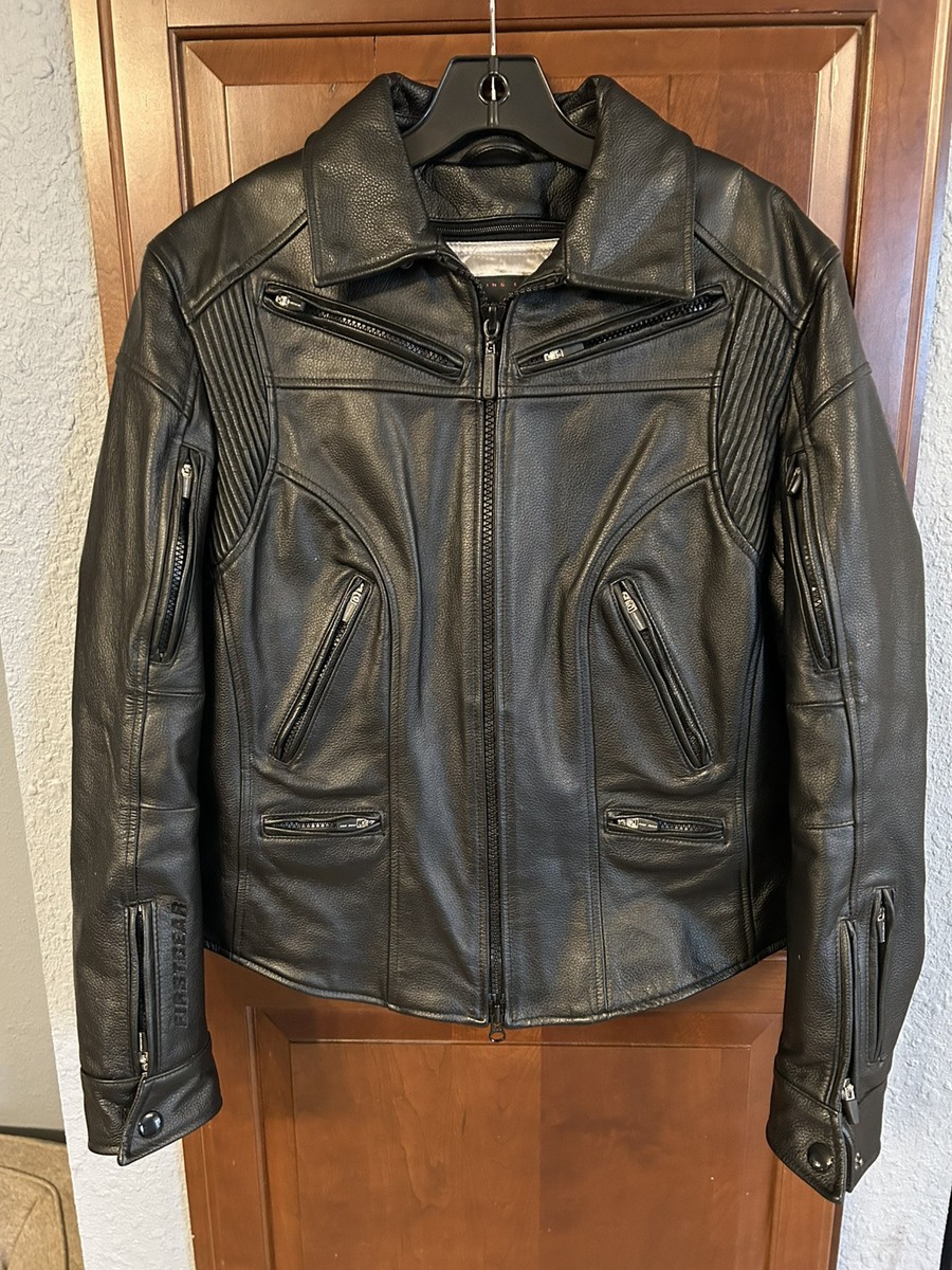 Firstgear Leather Motorcycle Jacket Sm Unisex Blk Genuine Leather