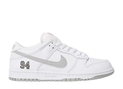 HQ8487-100 Supreme Nike SB Dunk Low White Metallic Silver (25FW