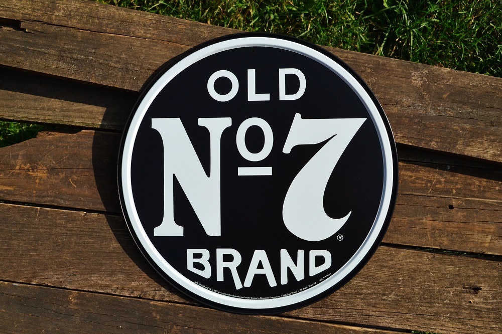 Jack Daniels Old No. 7 Brand Tin Metal Sign - Button - Tennessee