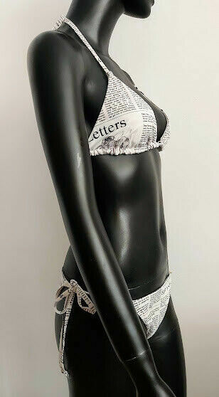 ❤️JOHN GALLIANO, VINTAGE Gazette, Newspaper pattern BIKINI SET