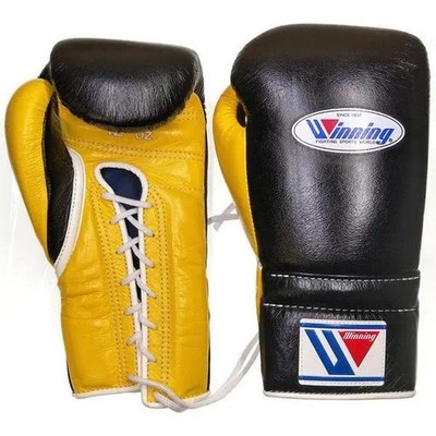 Winning Boxing Gloves 12 oz MS-400 Lace Up Black × Yellow